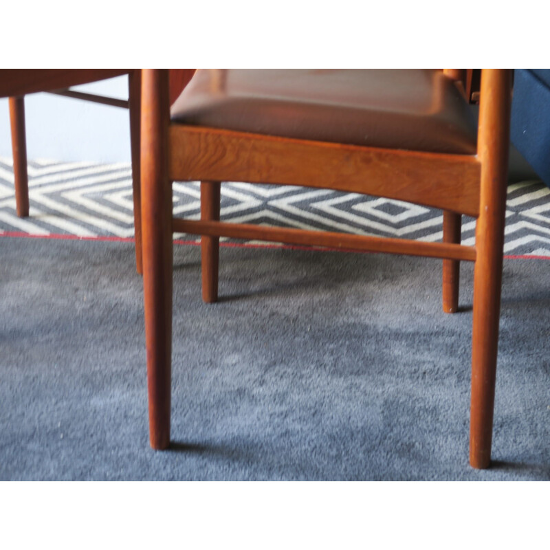 Pair of Teak and Leather Carver Chairs, Danish 1960s