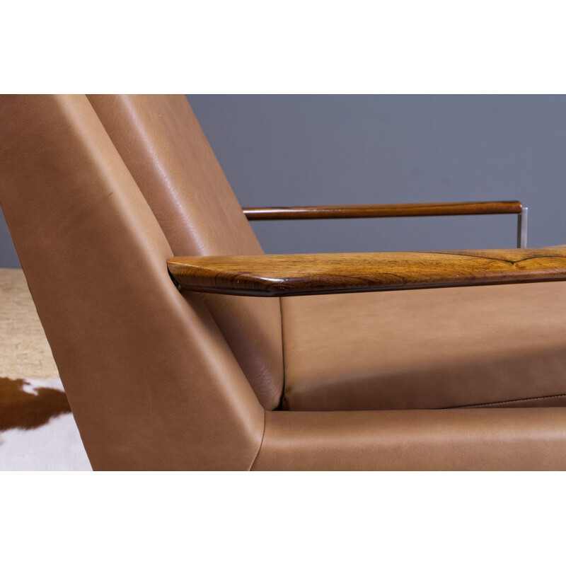 Vintage Leather Swivel Chair by Louis Van Teeffelen in Brown Leather, 1960s