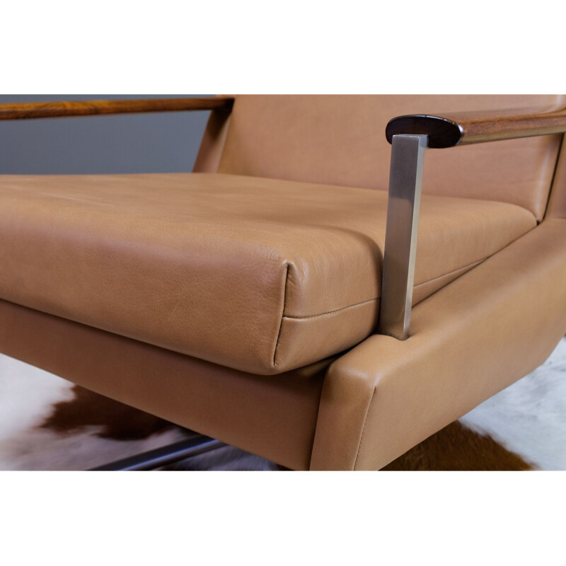 Vintage Leather Swivel Chair by Louis Van Teeffelen in Brown Leather, 1960s