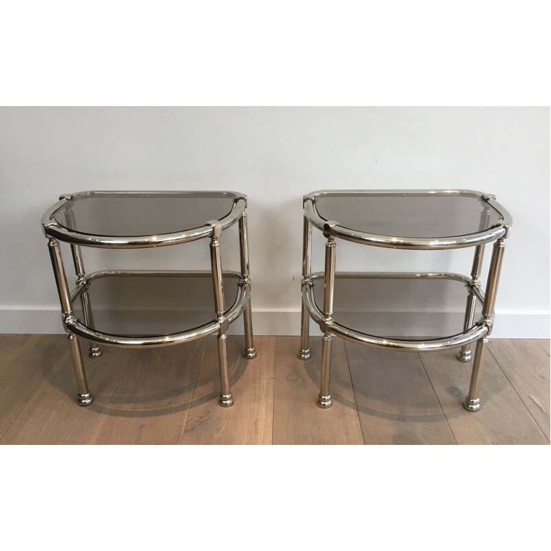 Pair of Vintage Chrome Rounded 1970's Sofa Ends