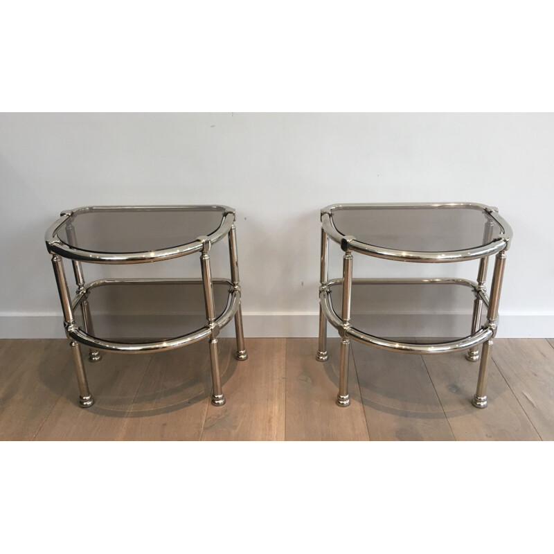 Pair of Vintage Chrome Rounded 1970's Sofa Ends