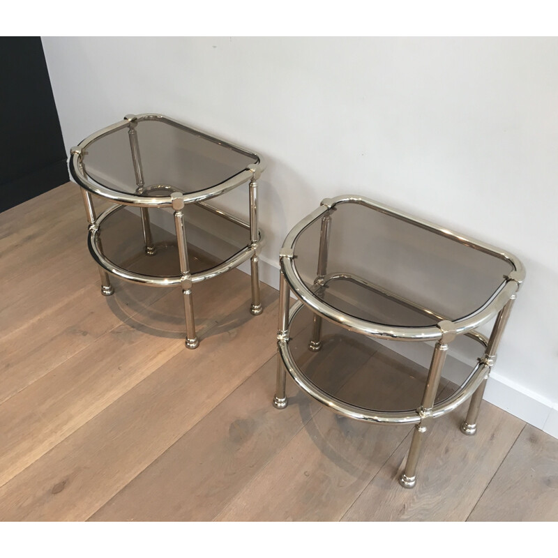 Pair of Vintage Chrome Rounded 1970's Sofa Ends