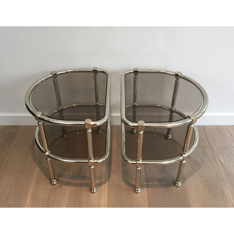 Pair of Vintage Chrome Rounded 1970's Sofa Ends