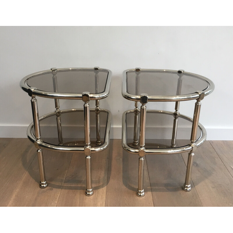 Pair of Vintage Chrome Rounded 1970's Sofa Ends