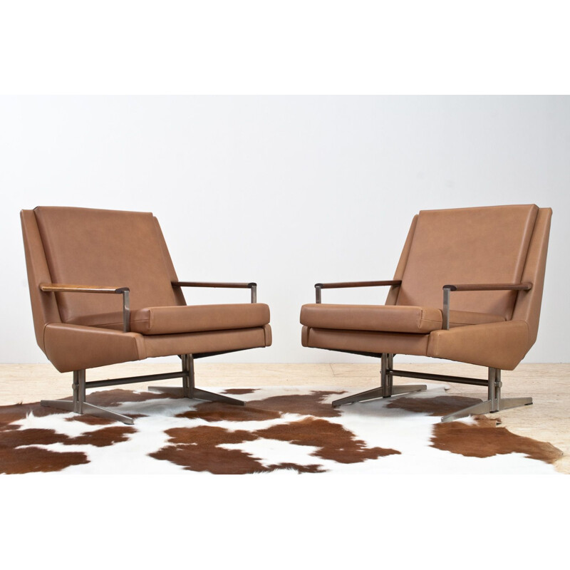 Pair of vintage leather lounge chairs by Louis van Teeffelen, Danish 1960