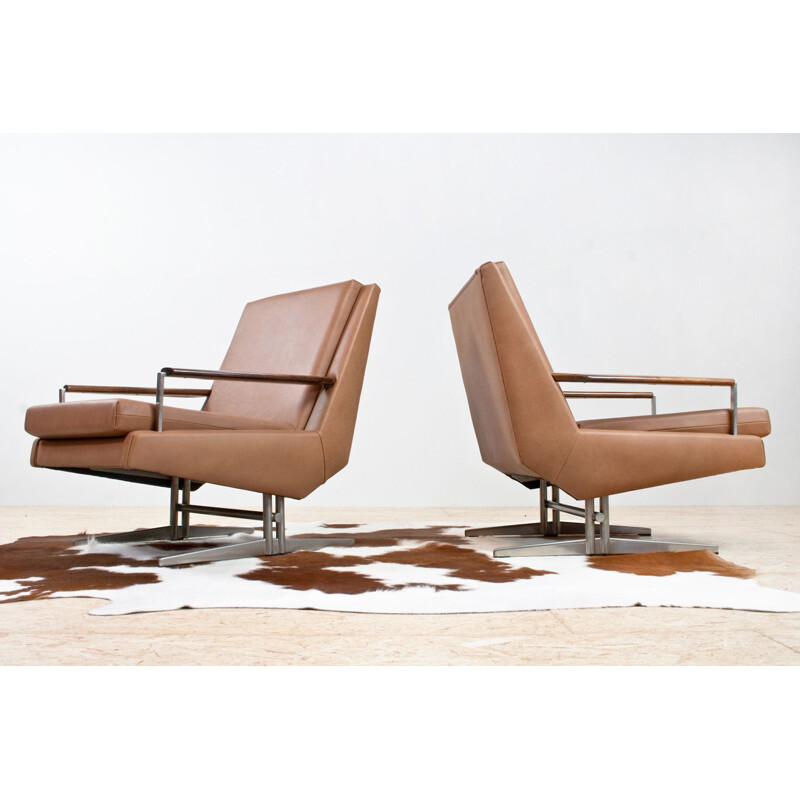 Pair of vintage leather lounge chairs by Louis van Teeffelen, Danish 1960