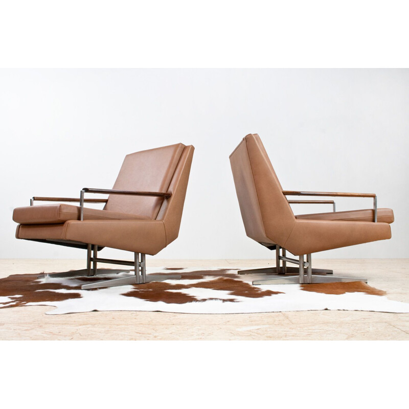 Paire de fauteuil lounge vintage en cuir par Louis van Teeffelen, Danemark 1960