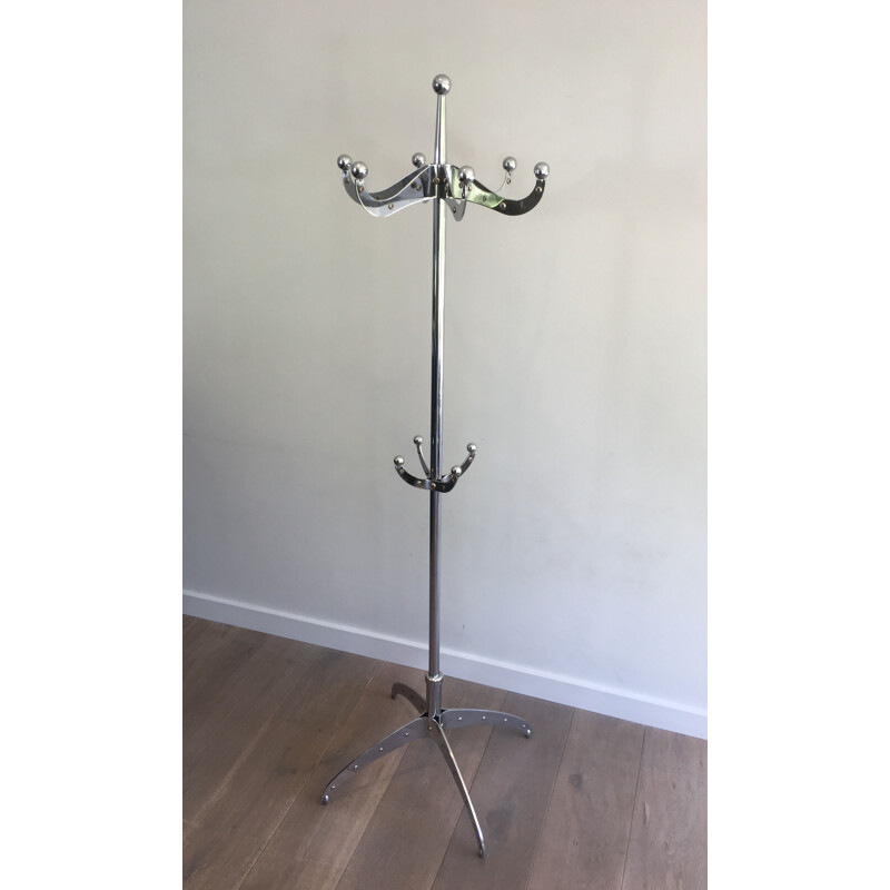 Vintage Riveted Chrome Coat Rack, 1980