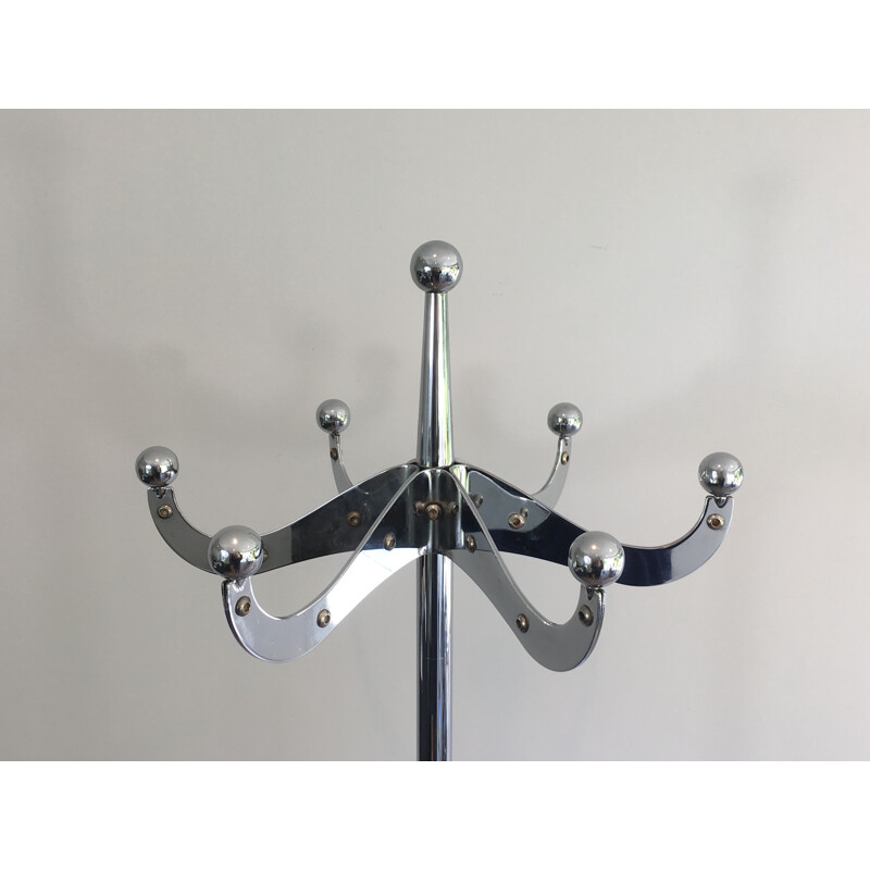 Vintage Riveted Chrome Coat Rack, 1980