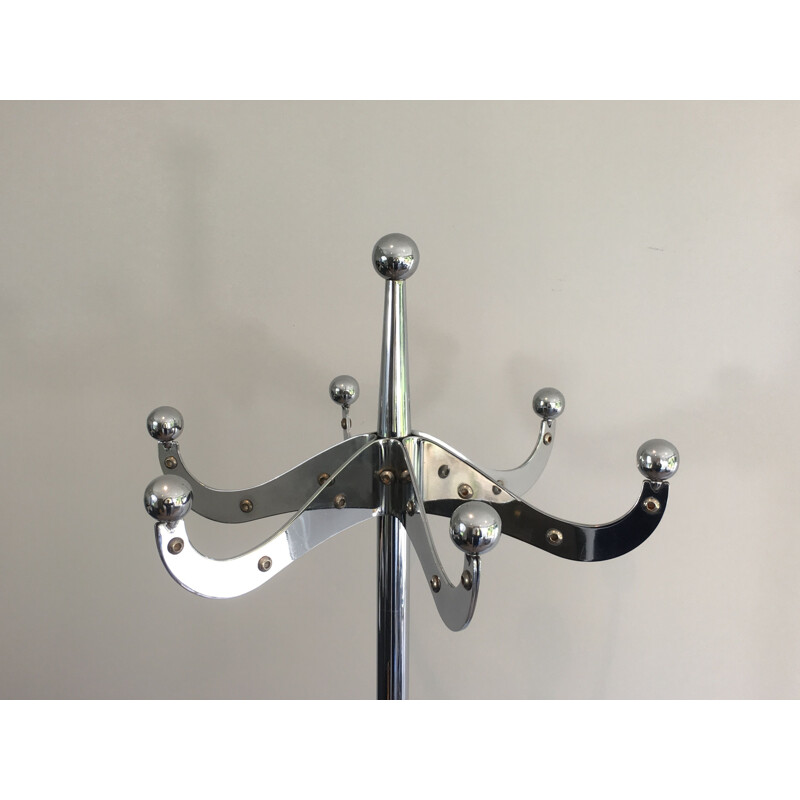 Vintage Riveted Chrome Coat Rack, 1980