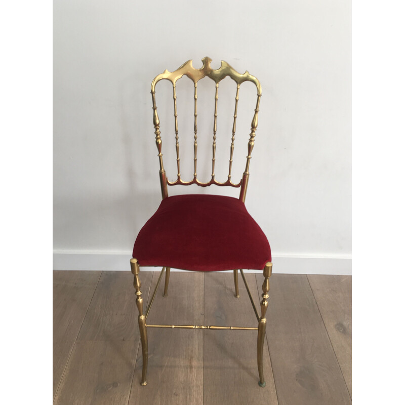Vintage Chiavari Stuhl aus Messing und rotem Stoff 1940
