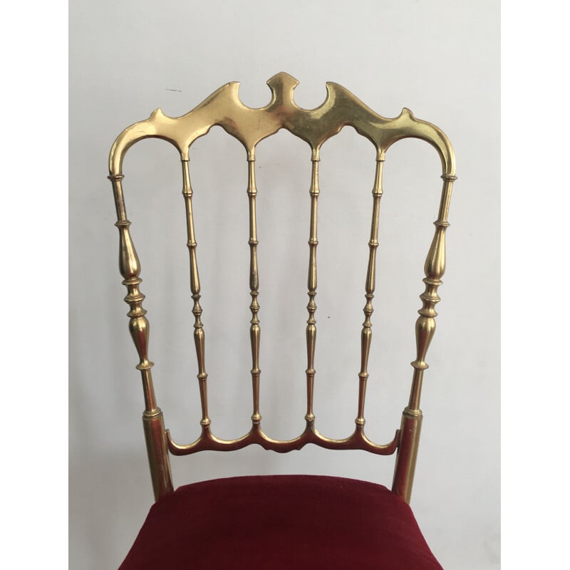 Vintage Chiavari Stuhl aus Messing und rotem Stoff 1940