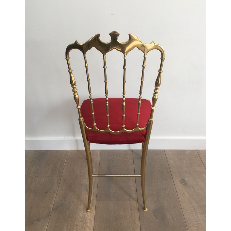 Vintage Chiavari Chair in Brass and Red Fabric 1940