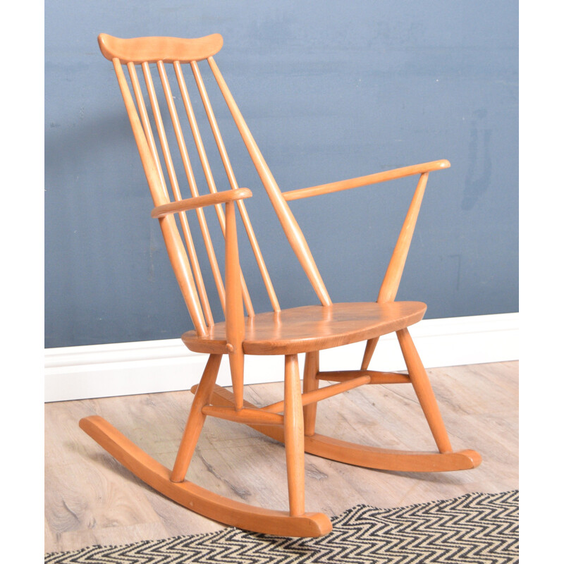 Rocking Chair vintage en bois d'orme Ercol 1965