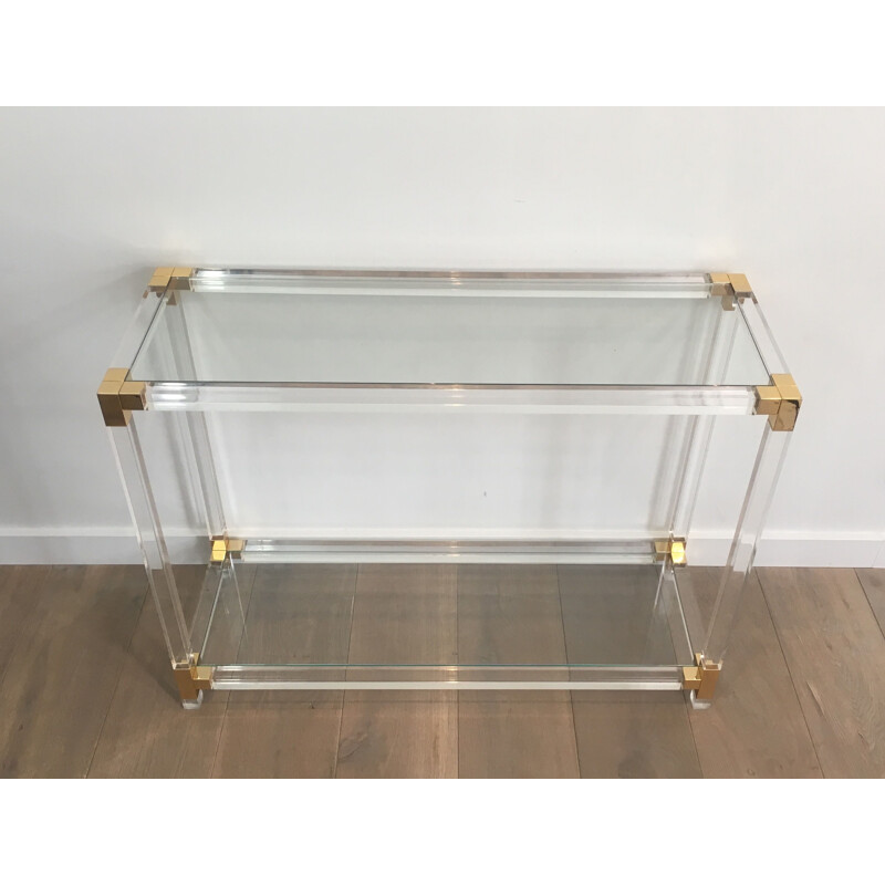 Vintage console in Plexiglass and golden corners 1970