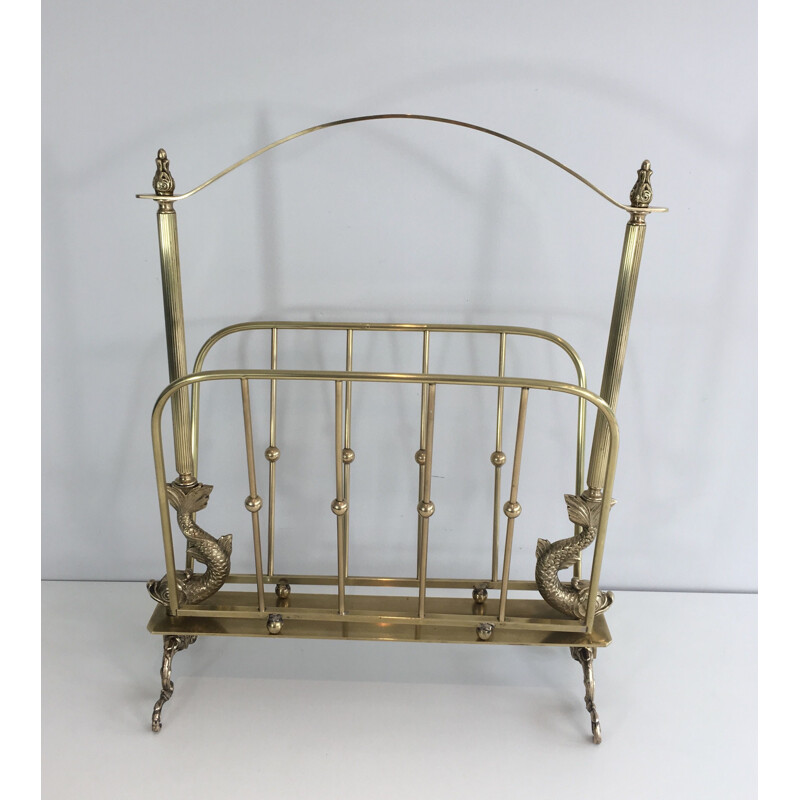 Vintage Neoclassical Brass magazine rack for Maison Jansen, 1940