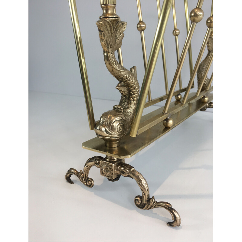 Vintage Neoclassical Brass magazine rack for Maison Jansen, 1940