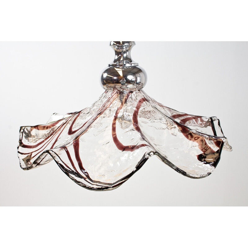 Large vintage Hand Blown Glass Pendant Fazzoletto Murano Shade, Milan Italian1960s