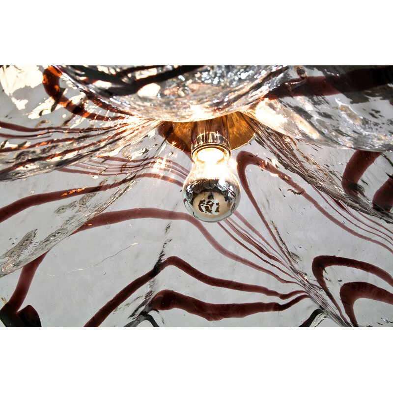 Large vintage Hand Blown Glass Pendant Fazzoletto Murano Shade, Milan Italian1960s