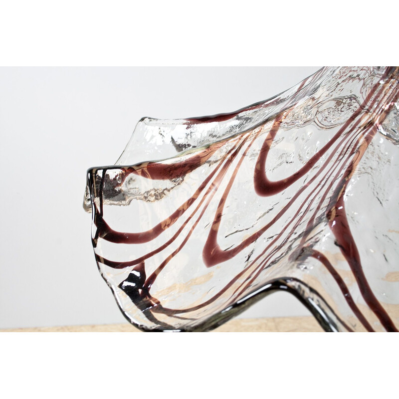 Large vintage Hand Blown Glass Pendant Fazzoletto Murano Shade, Milan Italian1960s