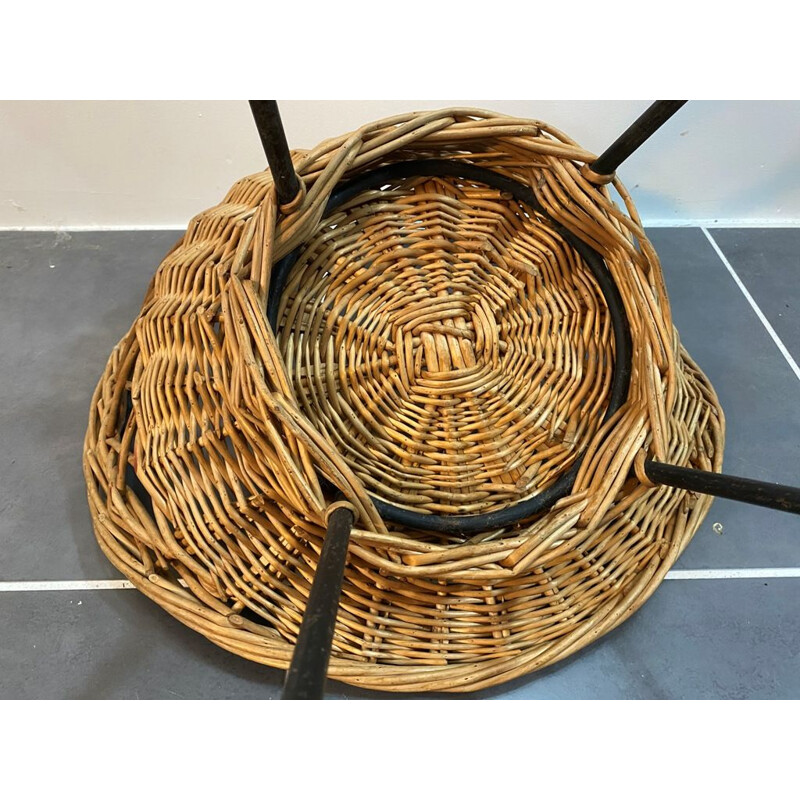 Vintage rattan basket chair with metal legs 1950 