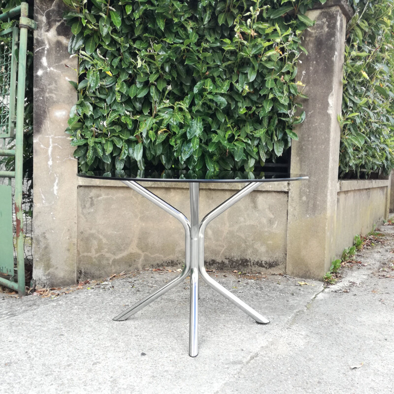 Vintage round table in smoked glass 1970