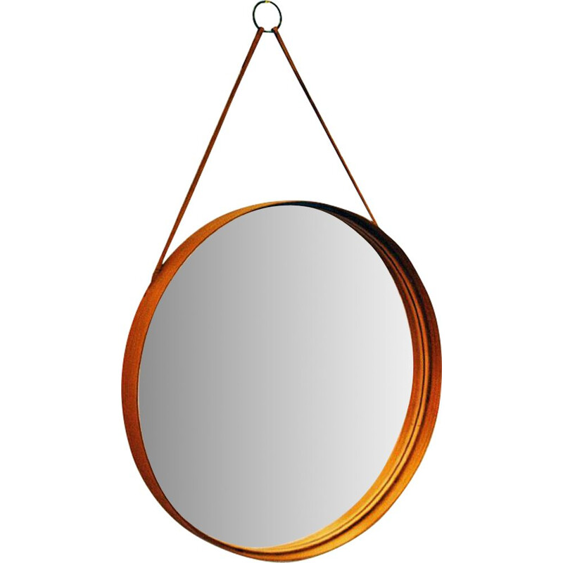 Miroir rond vintage en teck 40 cmD Glasmäster Markaryd suédois 1960