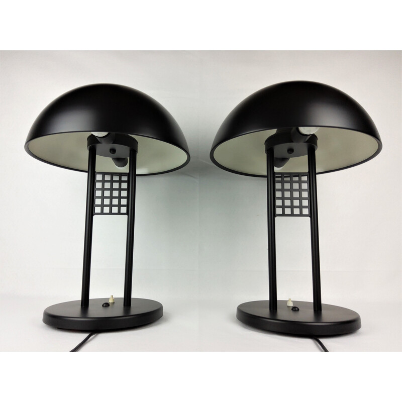 Paire de grandes lampes de table vintage en métal laqué noir 1980