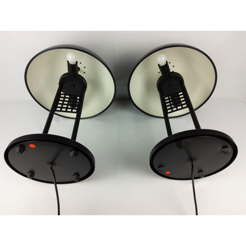 Pair of large vintage black lacquered metal table lamps 1980