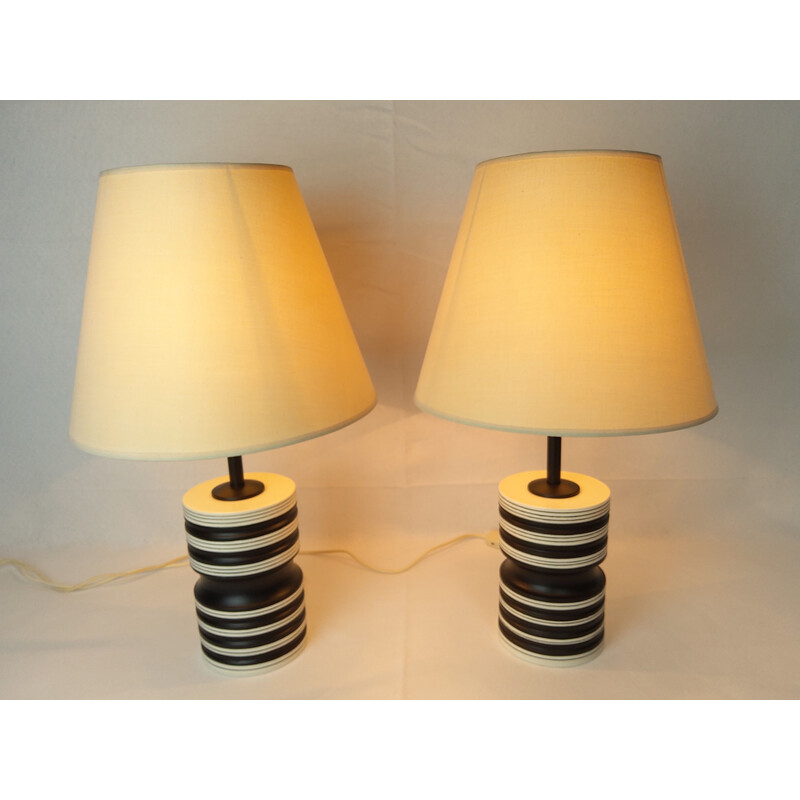 Pair of vintage black and white ceramic lamps 1980