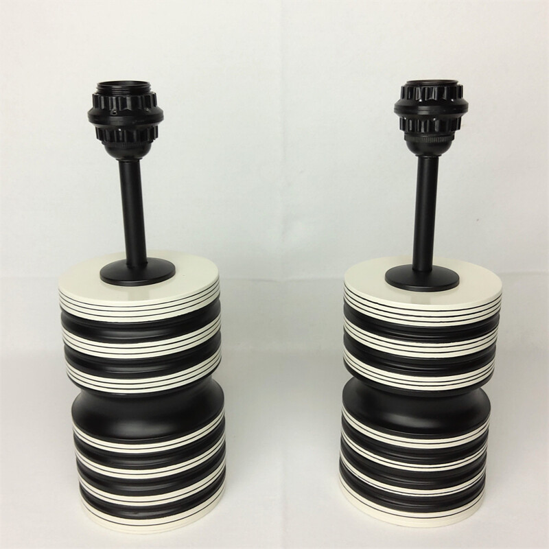 Pair of vintage black and white ceramic lamps 1980