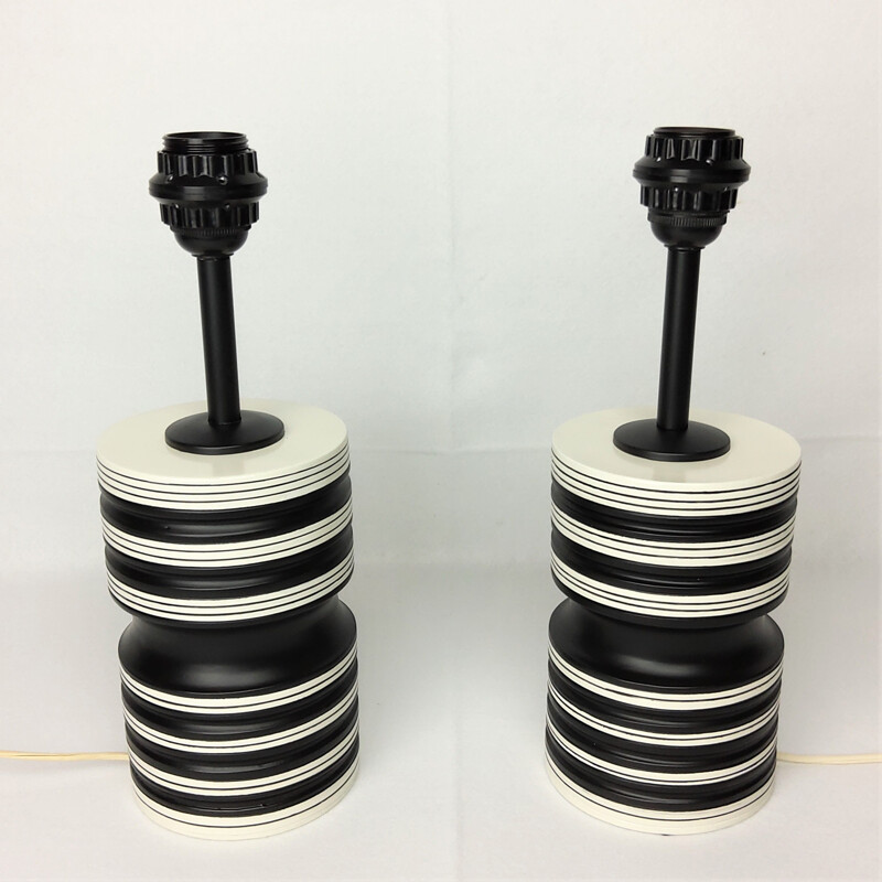 Pair of vintage black and white ceramic lamps 1980