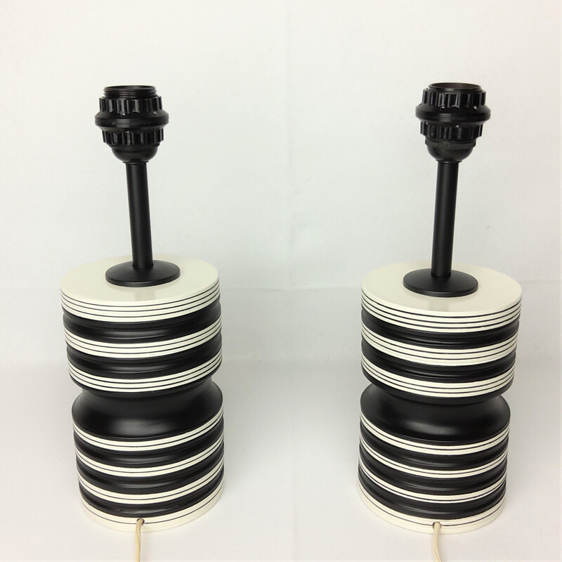 Pair of vintage black and white ceramic lamps 1980