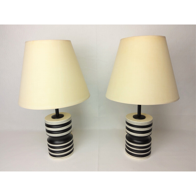 Pair of vintage black and white ceramic lamps 1980