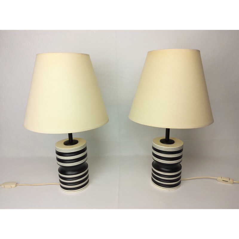 Pair of vintage black and white ceramic lamps 1980