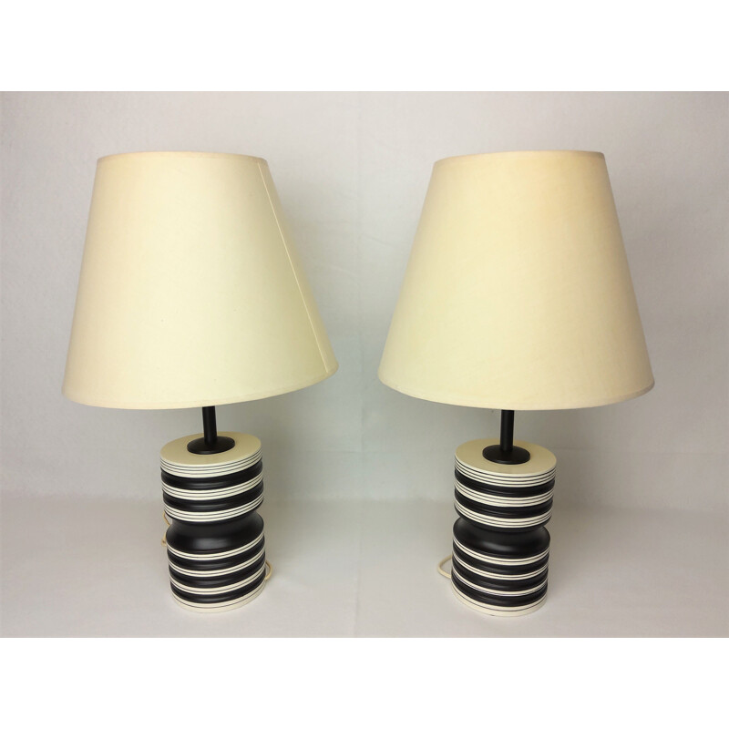 Pair of vintage black and white ceramic lamps 1980