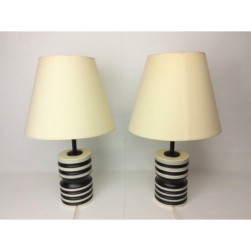 Pair of vintage black and white ceramic lamps 1980