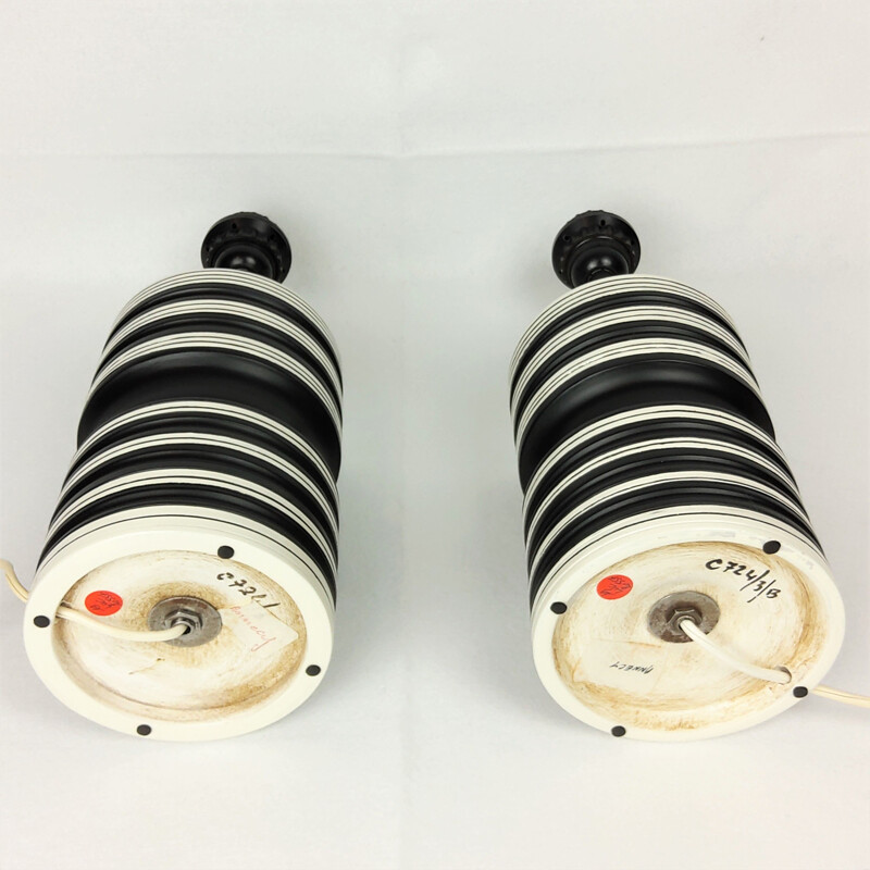 Pair of vintage black and white ceramic lamps 1980