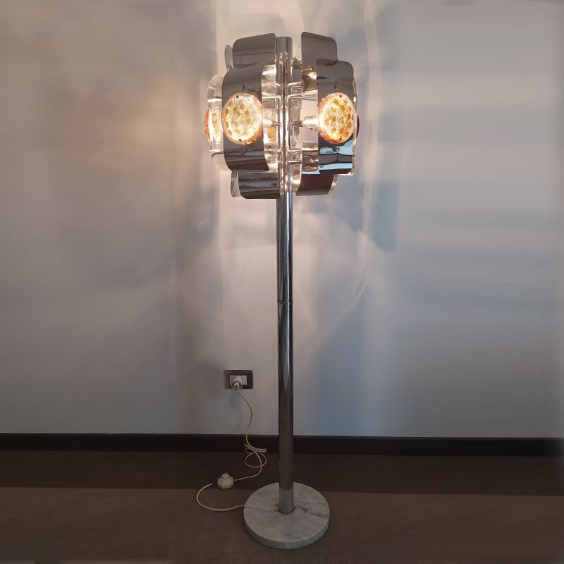 Lámpara de pie vintage de Toni Zuccheri para Mazzega con cristal de Murano y base de mármol 1970