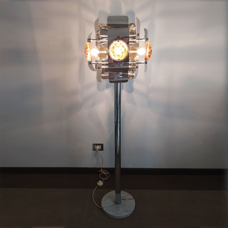 Lampada da terra vintage di Toni Zuccheri per Mazzega con base in vetro di Murano e marmo 1970