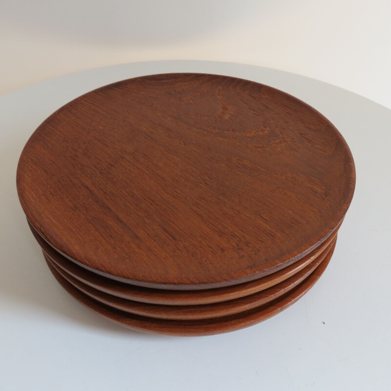 Set of 4 Vintage Teak Plates By Galatix England Burma Teak Handmade 1960s