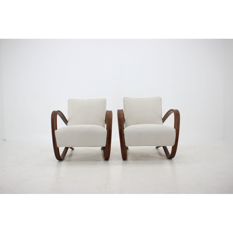 Pair of Vintage H-256 Armchairs Jindrich Halabala 1950s