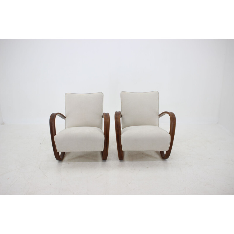 Pair of Vintage H-256 Armchairs Jindrich Halabala 1950s