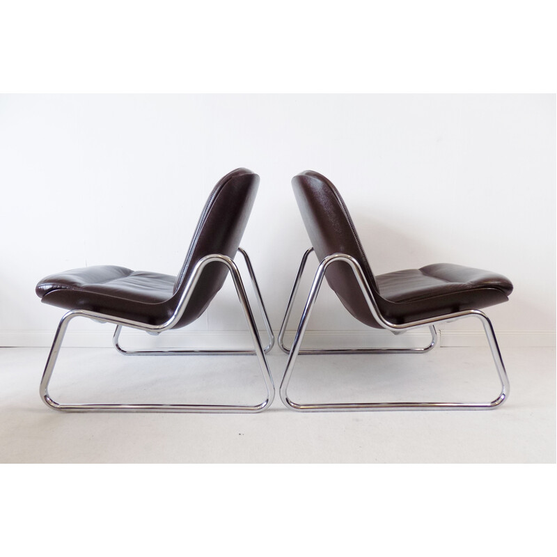 Paire de fauteuils lounge vintage en cuir brun par Gerd Lange Drabert