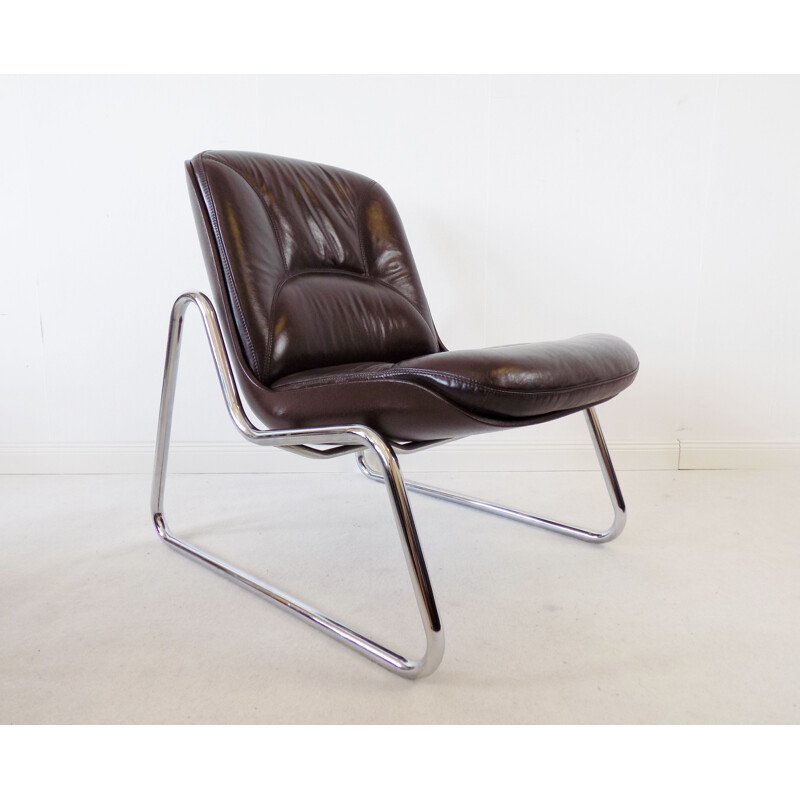 Pair of vintage brown leather lounge chairs by Gerd Lange Drabert 