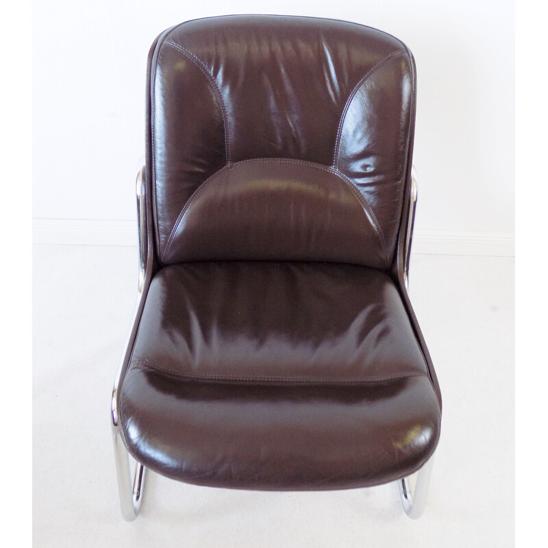 Pair of vintage brown leather lounge chairs by Gerd Lange Drabert 