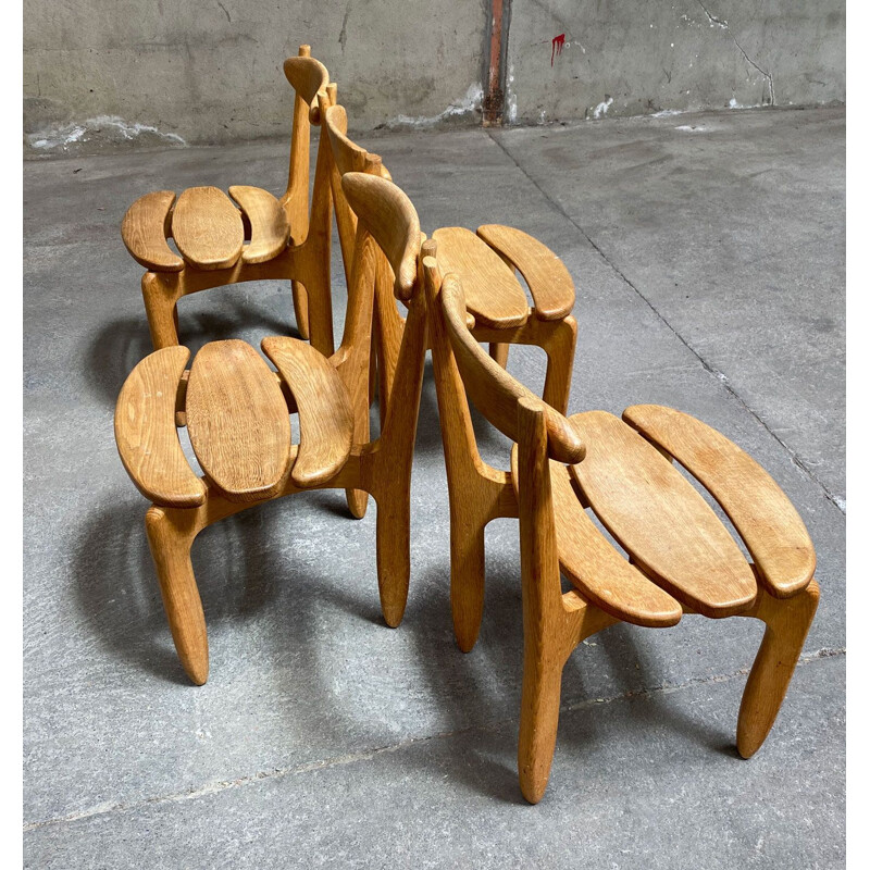 Set of 4 vintage oak chairs Guillerme &Chambron Chairs Thierry