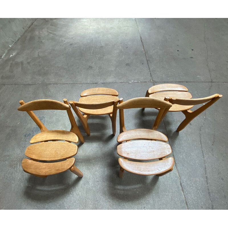 Set of 4 vintage oak chairs Guillerme &Chambron Chairs Thierry