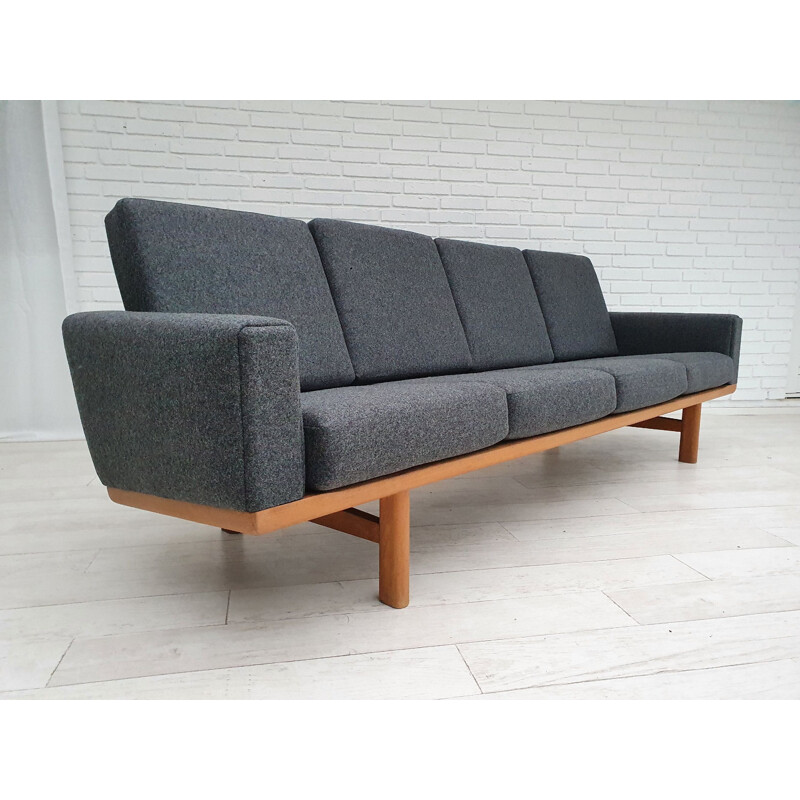 Vintage sofa, model GE236, H.J.Wegner, oak wood, wool fabric, 1970s