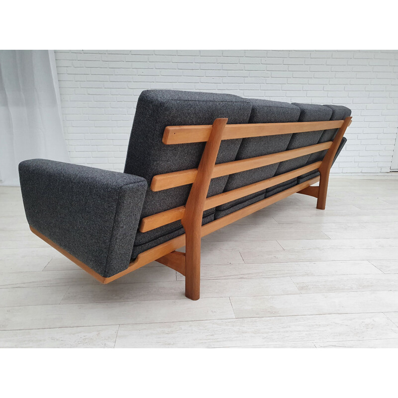 Vintage sofa, model GE236, H.J.Wegner, oak wood, wool fabric, 1970s